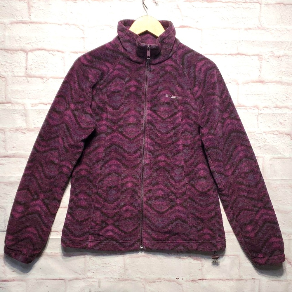 Columbia Fleece Jacket Womens Medium Purple Pink Full Zip Outdoor Ski Lodge Cozy